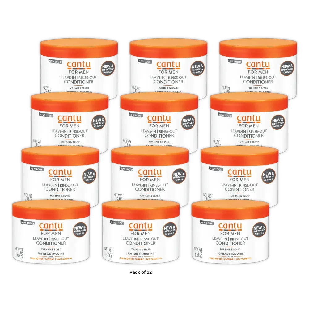 Cantu for Men Leave-In or Rinse-Out Conditioner for Hair & Beard (Pack of 12) 13 Oz