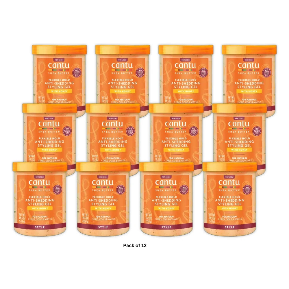 Cantu Flexible Hold Anti-Shedding Styling Gel with Honey (Pack of 12) 18.5 Fl. Oz