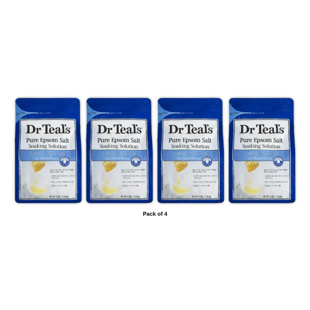 Dr Teal s Pure Epsom Salt Soaking Solution Soften & Nourish with Milk & Honey 48 Oz (Pack of 4)