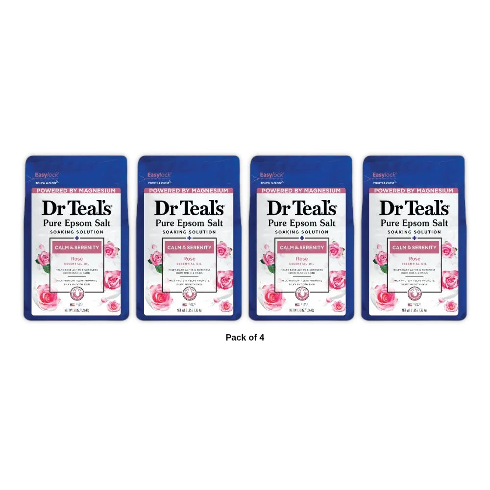 Dr Teal's Epsom Salt Magnesium Soak - Calm & Serenity with Rose Essential Oil & 48 Oz (Pack of 4)
