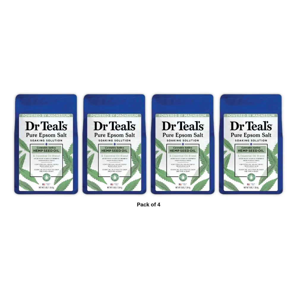 Dr Teal s Epsom Salt Magnesium Soak Cannabis Sativa Hemp Seed Oil 48 Oz (Pack of 4)