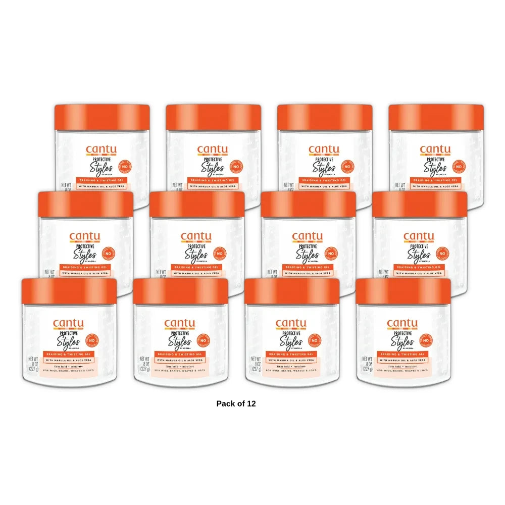 Cantu Protective Styles by Angela Braiding & Twisting Gel with Marula Oil & Aloe 8 Oz (Pack of 12)