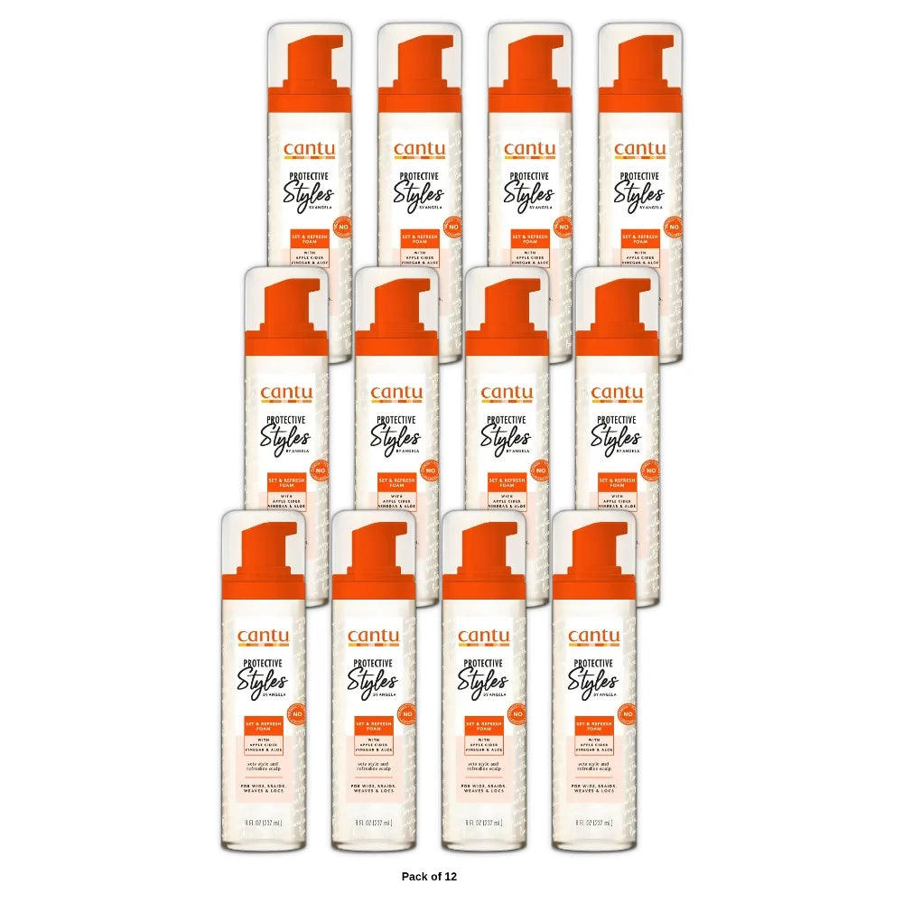 Cantu Protective Styles by Angela Set & Refresh Foam with Apple Cider Vinegar & 8 Oz (Pack of 12)