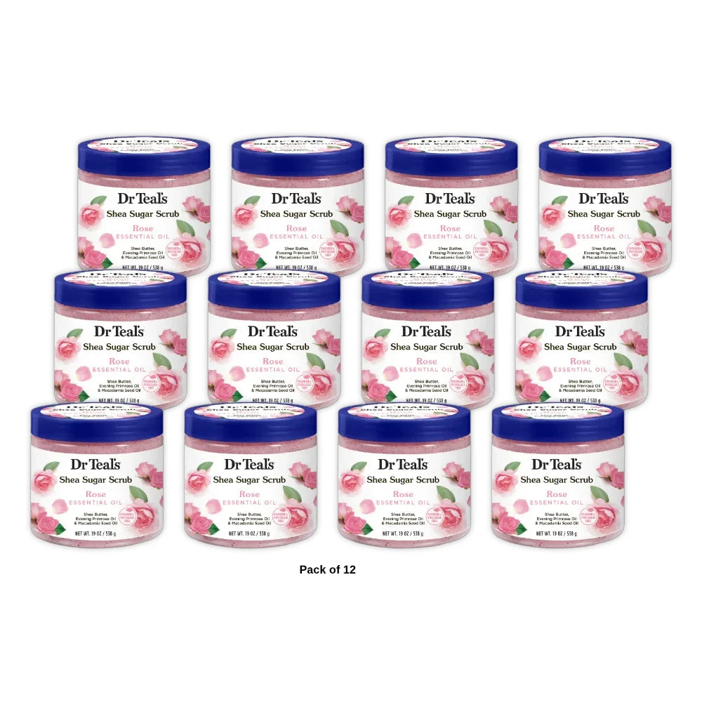 Dr Teal s Shea Sugar Body Scrub Rose with Essential Oil 19 oz (Pack of 12)