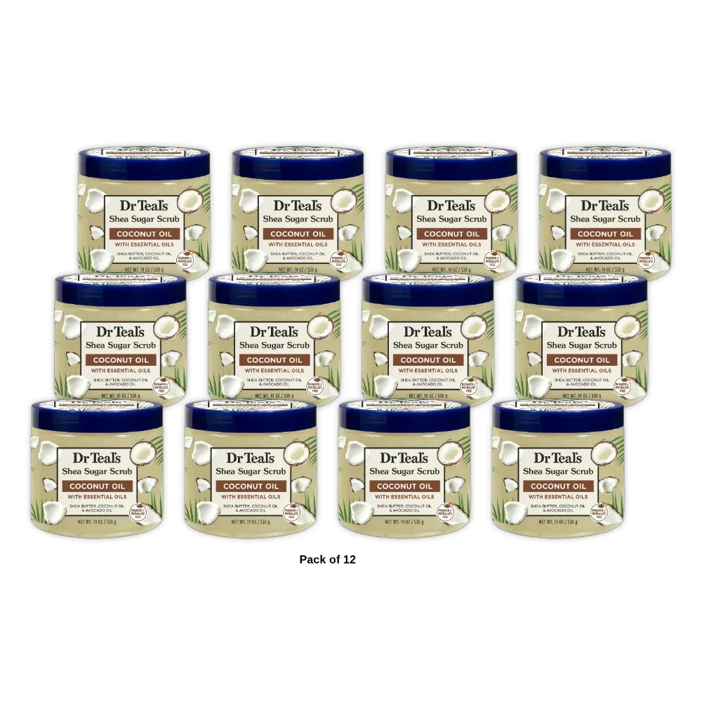 Dr Teal s Shea Sugar Body Scrub Coconut Oil with Essential Oils (Pack of 12) 19 Oz
