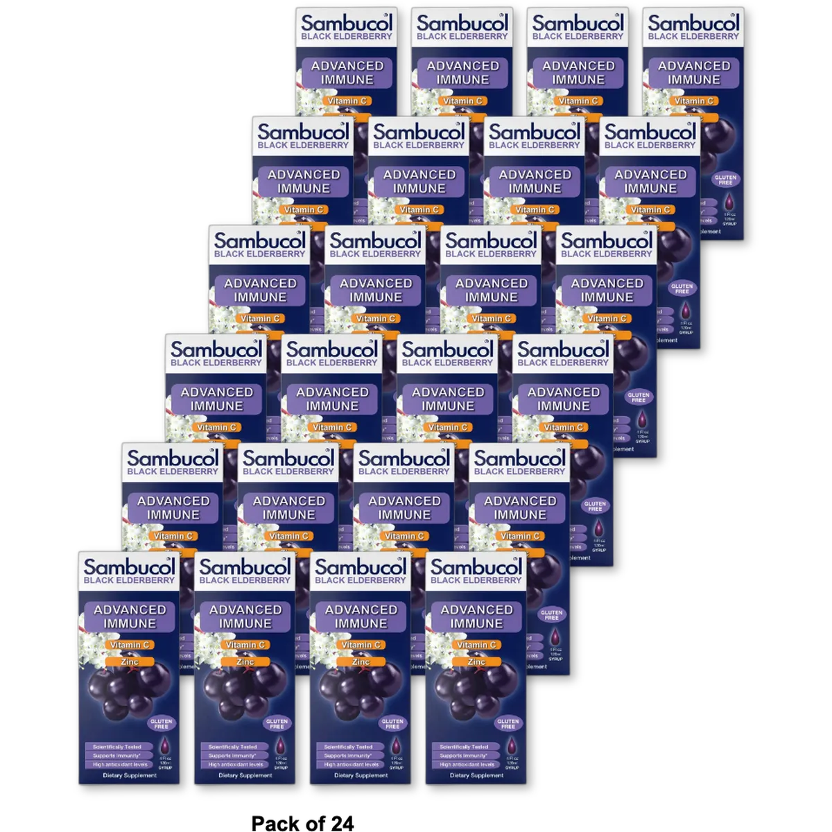 Sambucol Black Elderberry Advanced Immune Support Syrup with Vitamin C and Zinc 4Oz (Pack of 24)