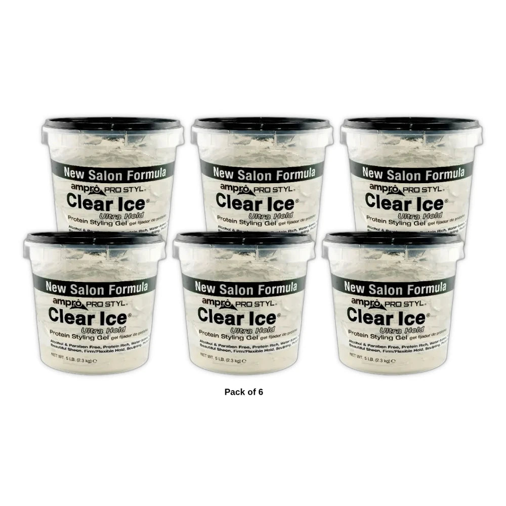 Ampro Clear Ice® Ultra Hold Protein Styling Gel for Resistant Hair Textures 5lb 80oz (Pack of 6)