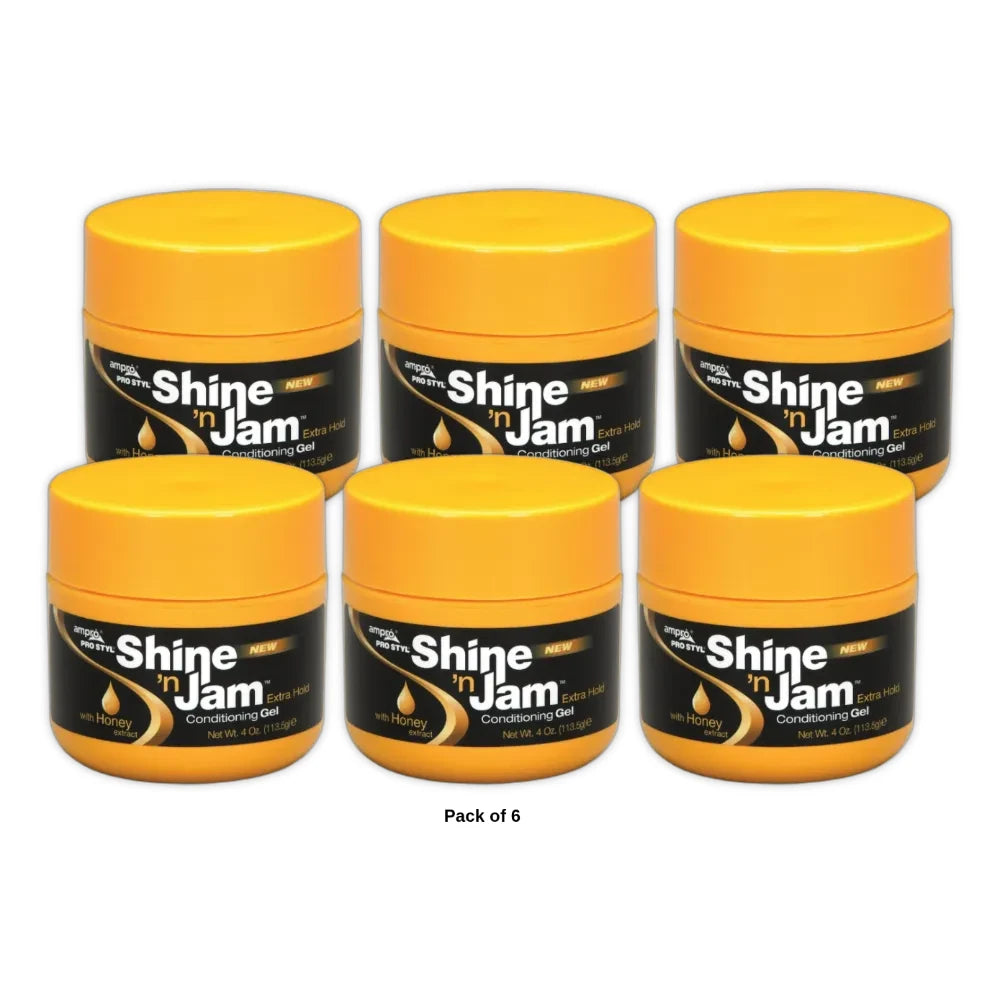 Ampro Shine N Jam Extra Hold Conditioning Styling & Braiding Gel 4oz. Textured 4oz (Pack of 6)