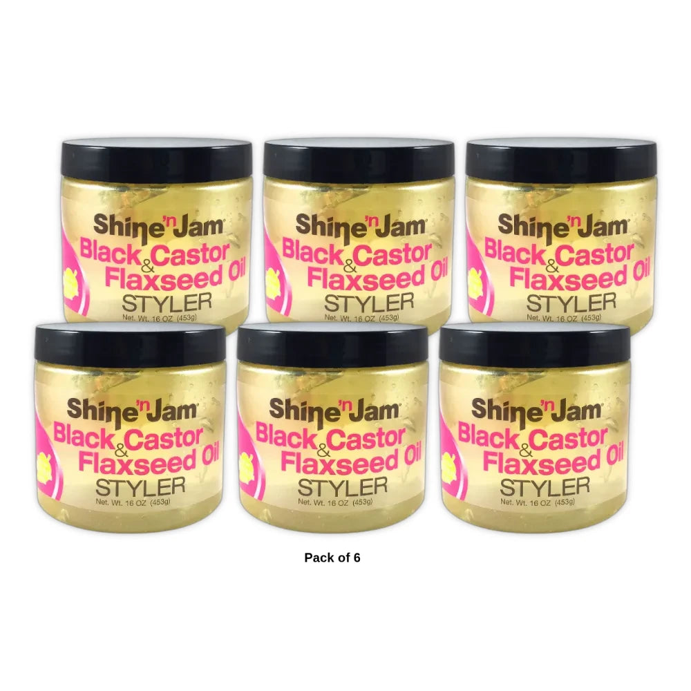 Ampro Shine-n-Jam Black Castor and Flaxseed Oil Styler 16 oz Gel 16oz (Pack of 6)