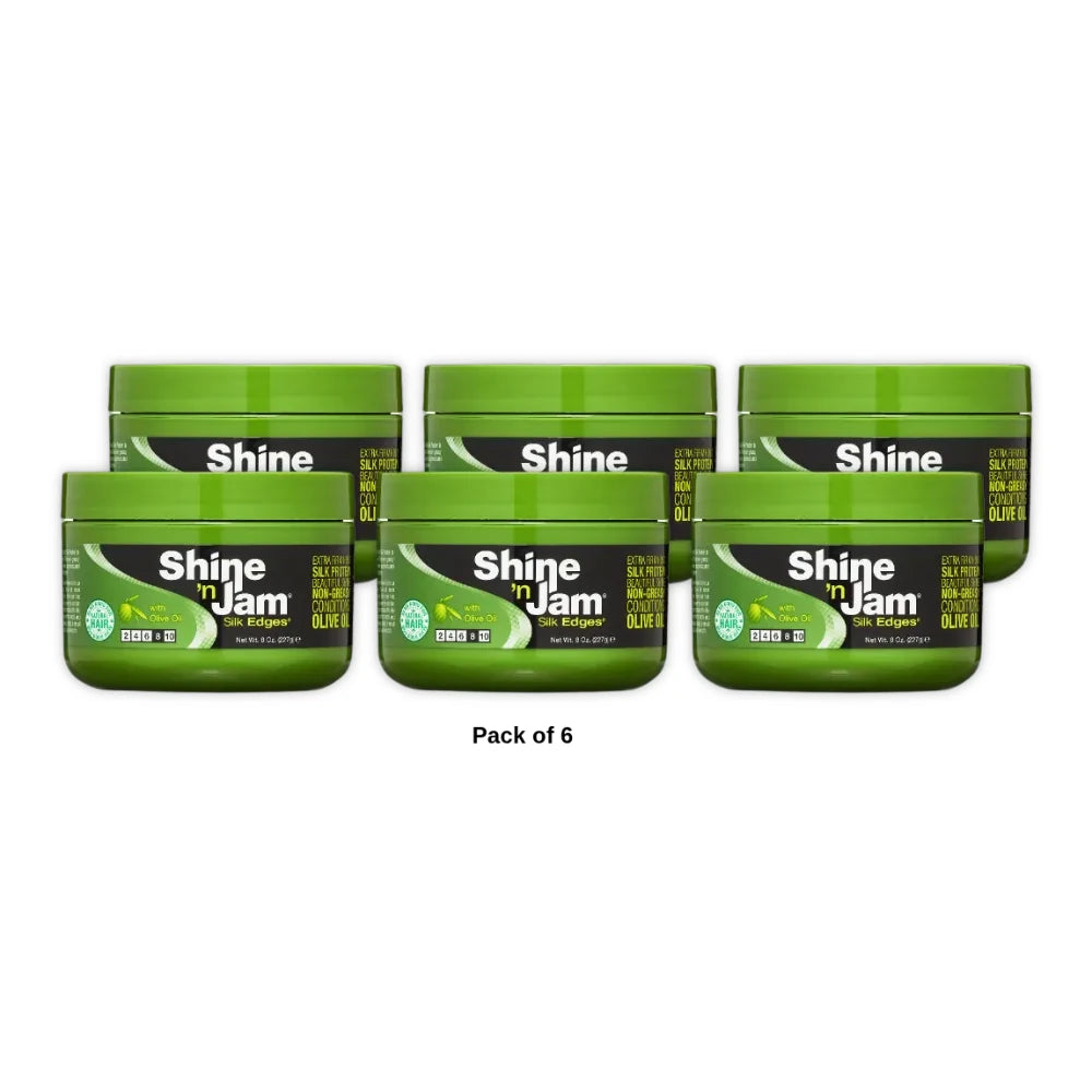Ampro Shine-n-Jam Edges Hair Styling Gel 8 oz. Moisturizing Unisex 8 oz (Pack of 6)
