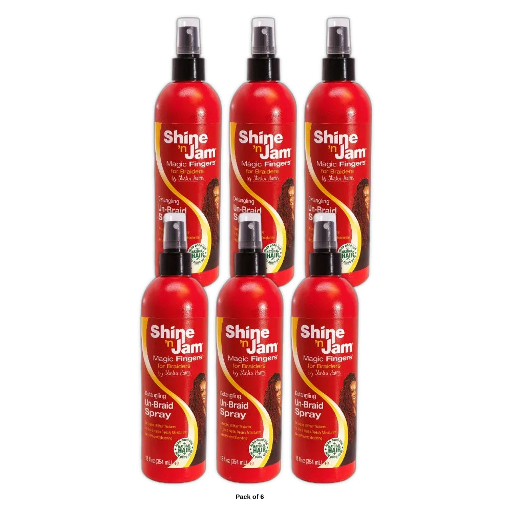 Shine N Jam Magic Fingers Unisex Detangling Moisturizing Un-Braid Spray 12 fl o 12 fl oz (Pack of 6)