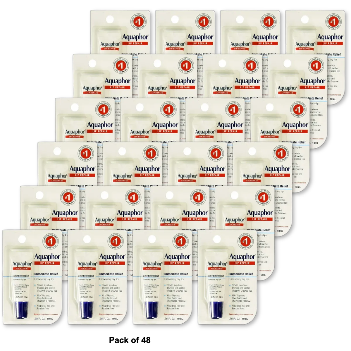 Aquaphor Lip Repair Ointment Immediate Relief 0.35Oz (Pack of 48)