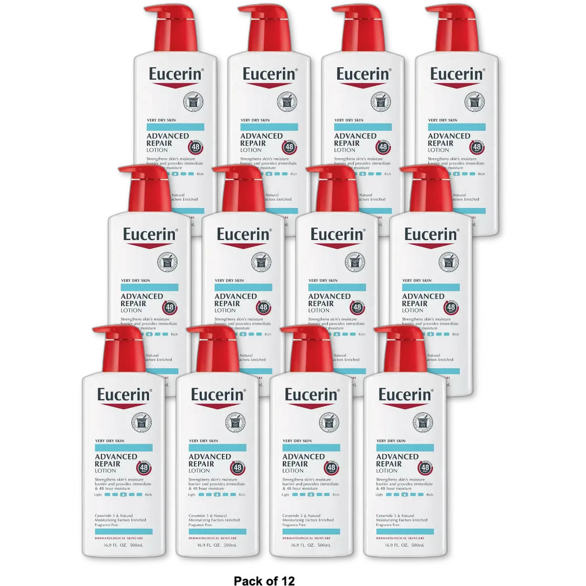 Eucerin Advanced Repair Body Lotion Fragrance Free For Dry Skin 16.9Oz (Pack of 12)