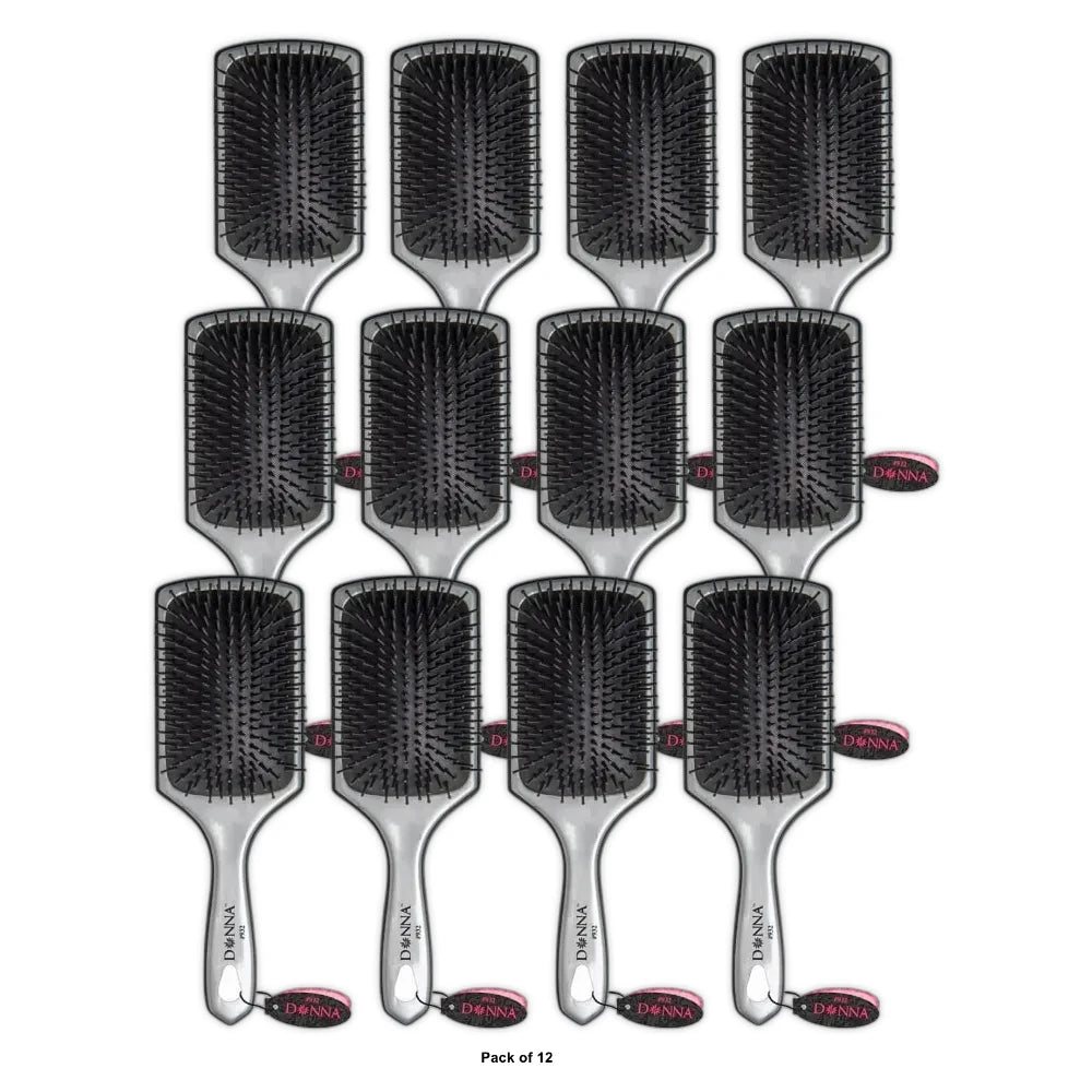 Donna Large Metallic Silver Paddle Hair Brush nan (Pack of 12)