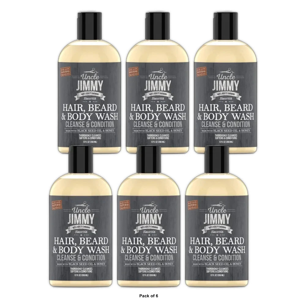 Uncle Jimmy Hair Beard & Body Wash 12 oz 12 Fl. Oz (Pack of 6)