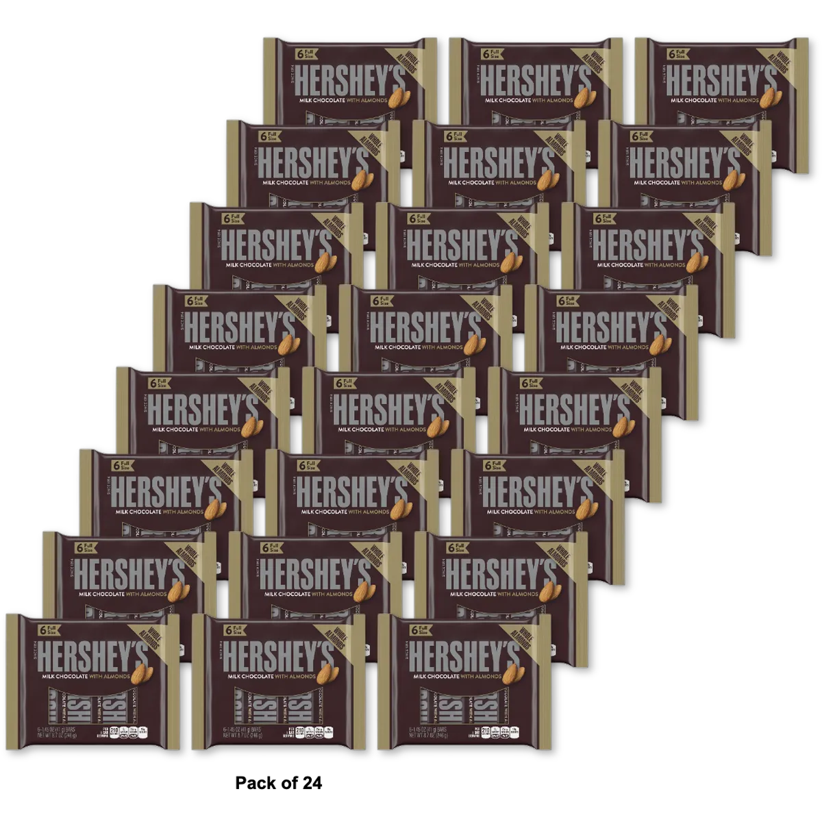 Hershey's Milk Chocolate with Whole Almonds Candy 1.45Oz (Pack of 24)