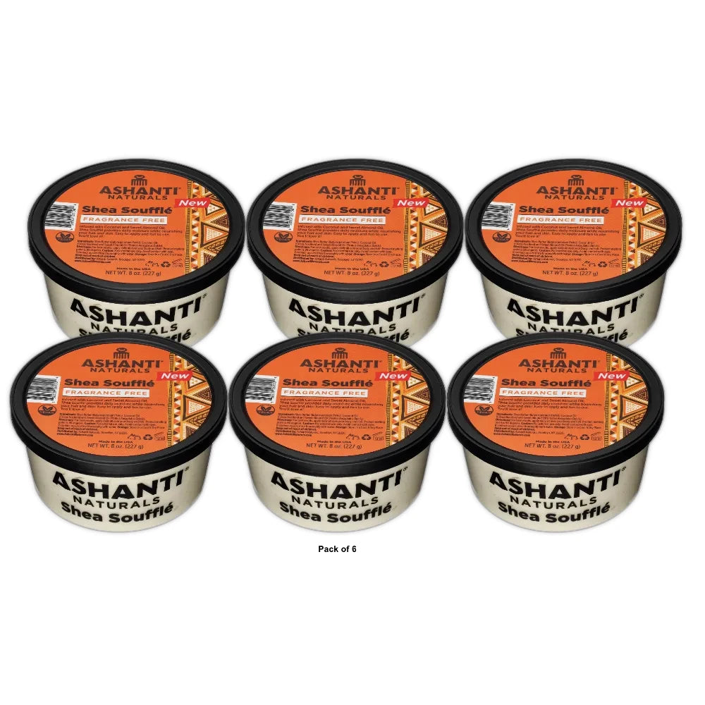 Ashanti Naturals Shea Souffle - Whipped Shea Butter Cream with Coconut and Almon 8 Oz (Pack of 6)
