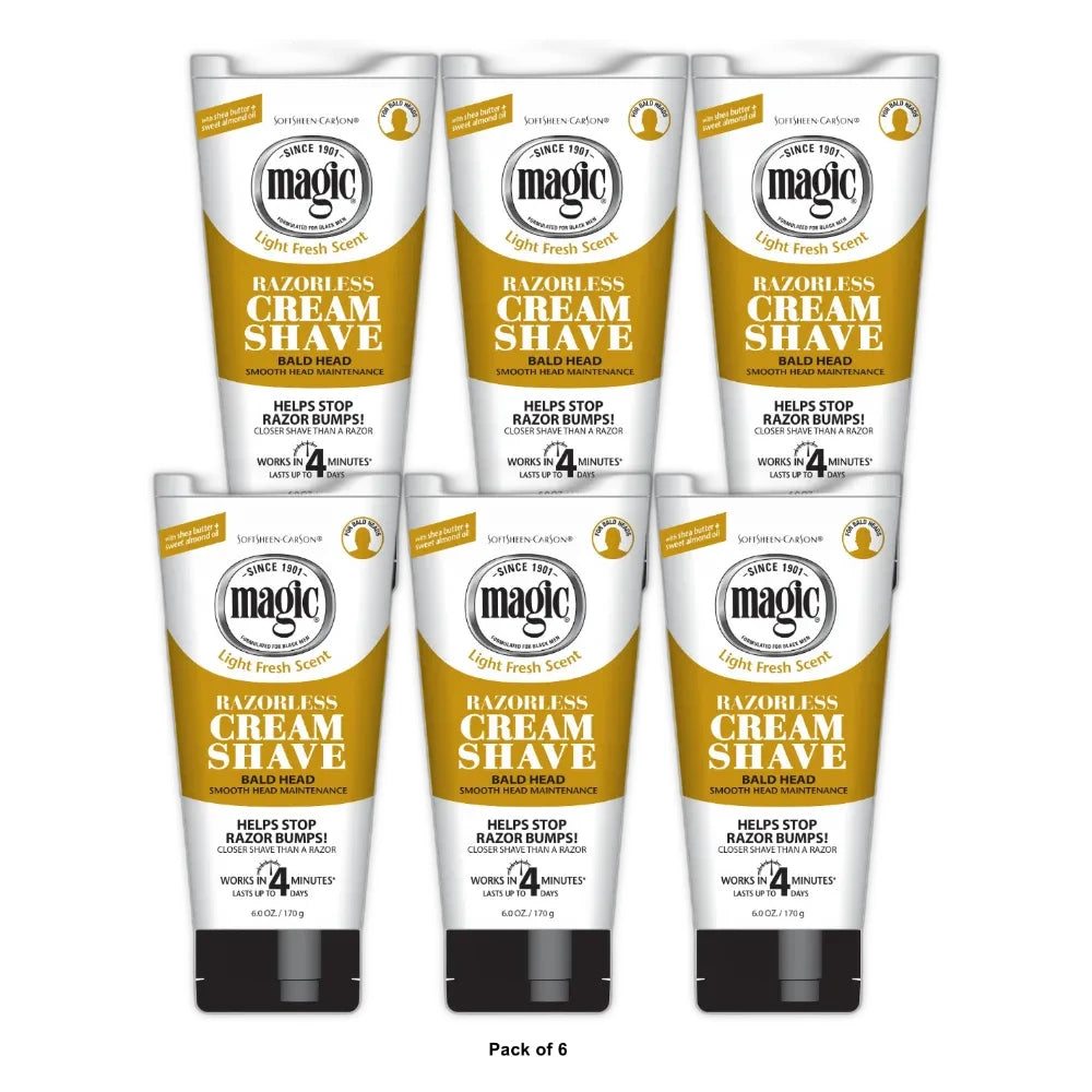 Magic Razorless Shave Cream Sensitive Skin for Hair Removal Depilatory Cream - 6 Oz (Pack of 6)