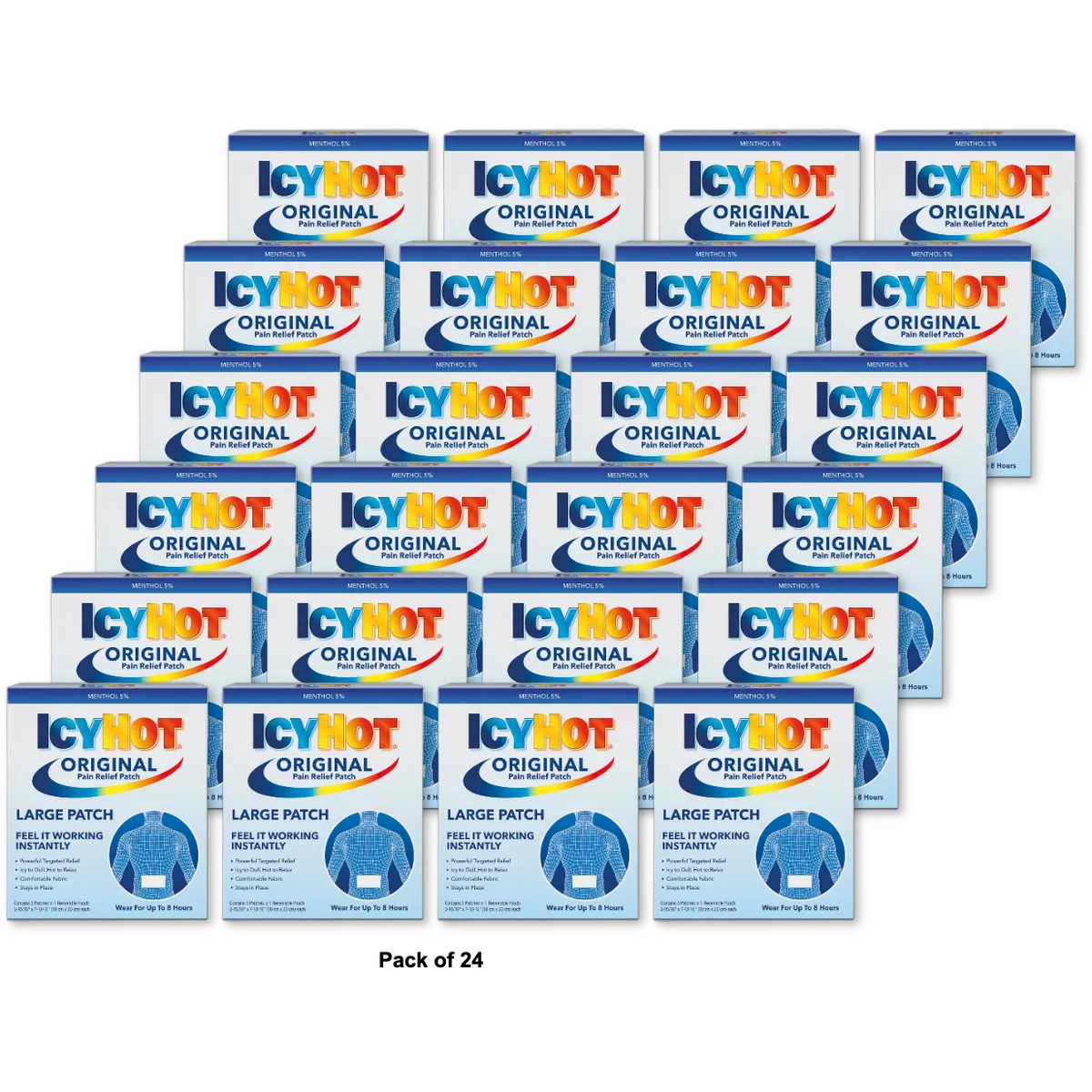 Icy Hot Patch Extra Strength Back Pain Relief Large Size 2.5Oz (Pack of 24)