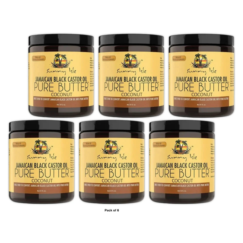 Sunny Isle Black Castor Oil Pure Butter Coconut 8 Fl. Oz(Pack of 6)