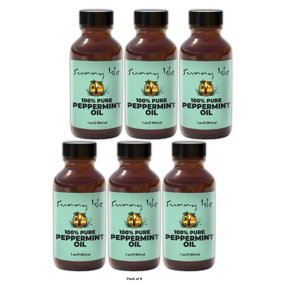 Sunny Isle - 100% Pure and Natural Premium Peppermint Oil - 1 fl. Oz (Pack of 6)