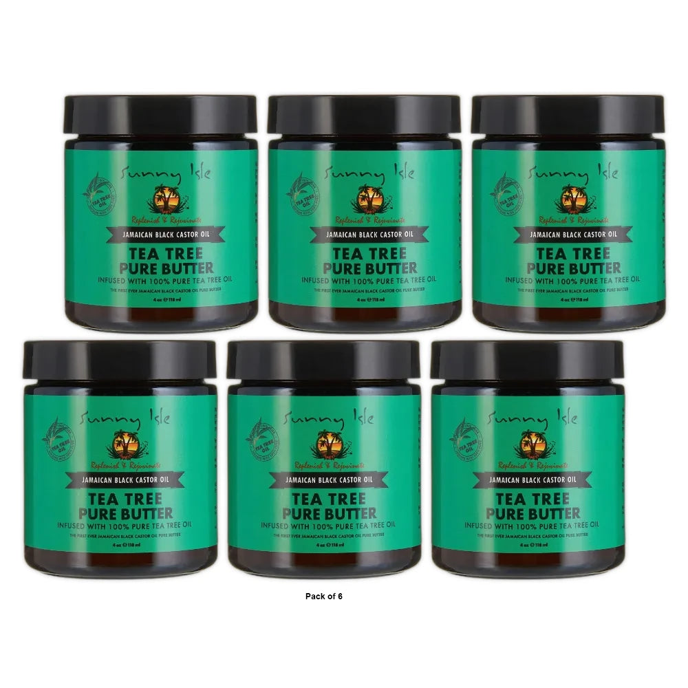 Sunny Isle Jamaican Black Castor Oil Pure Butter infused with Tea Tree Oil 4 Oz (Pack of 6)