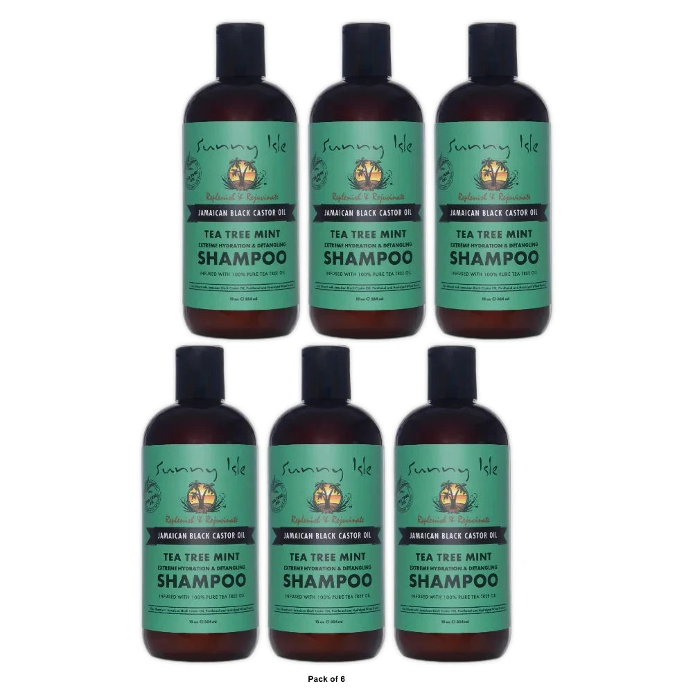 Sunny Isle Jamaican Black Castor Oil Tea Tree Mint Shampoo 354ml Hydration & De 12 Oz (Pack of 6)
