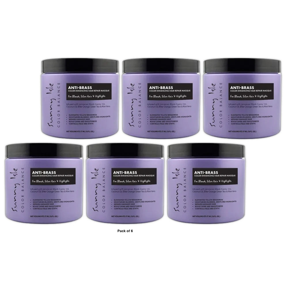 Sunny Isle Anti-Brass Color Enhancing Purple Hair Repair Masque 16oz (Pack of 6)