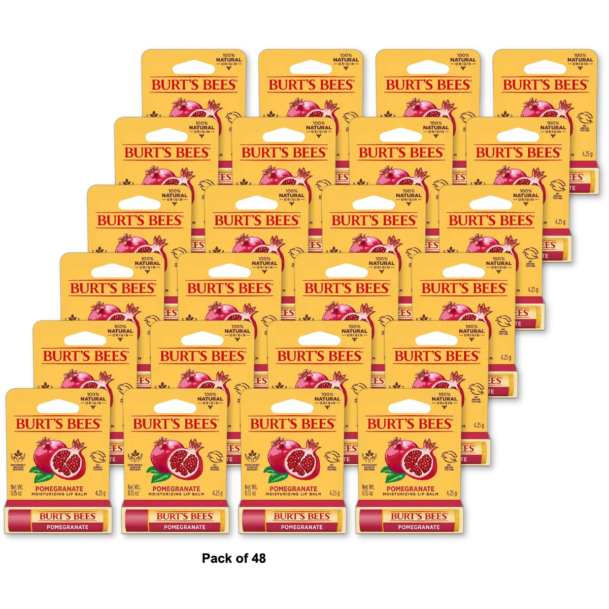 Burts Bees 100% Natural Moisturizing Lip Balm Pomegranate 0.15Oz (Pack Of 48)