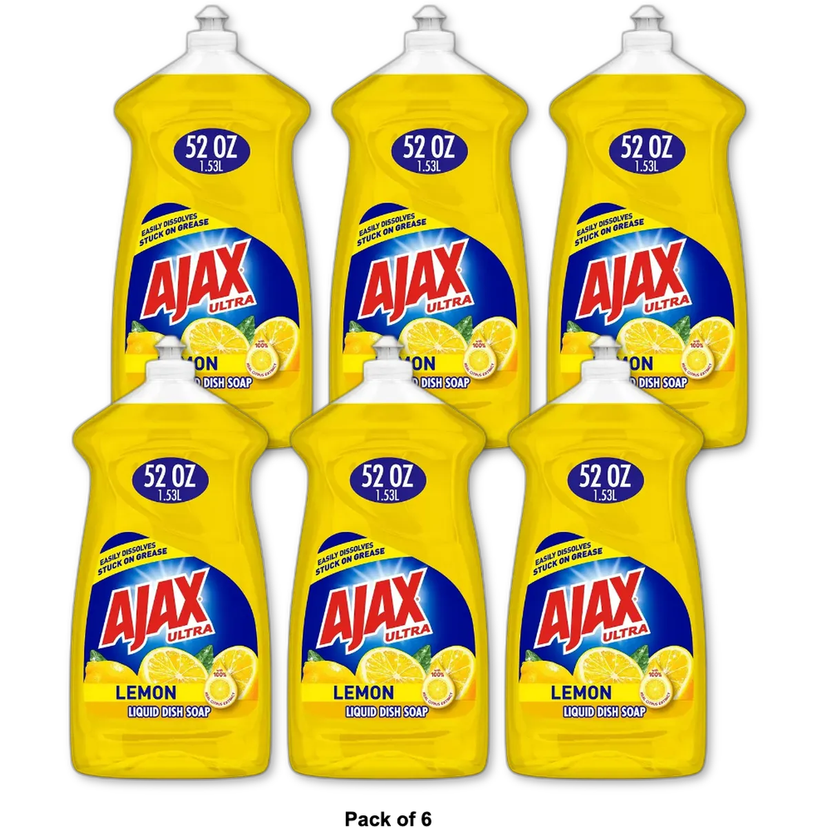 Ajax Ultra Super Degreaser Dishwashing Liquid Dish Soap Lemon 52Oz (Pack of 6)