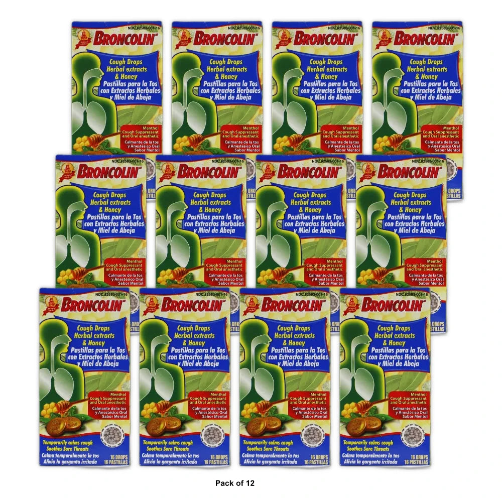 Broncolin Candy Drops Honey and Herbal Extracts with Menthol 16 Drops 1.4 Oz (Pack of 72)