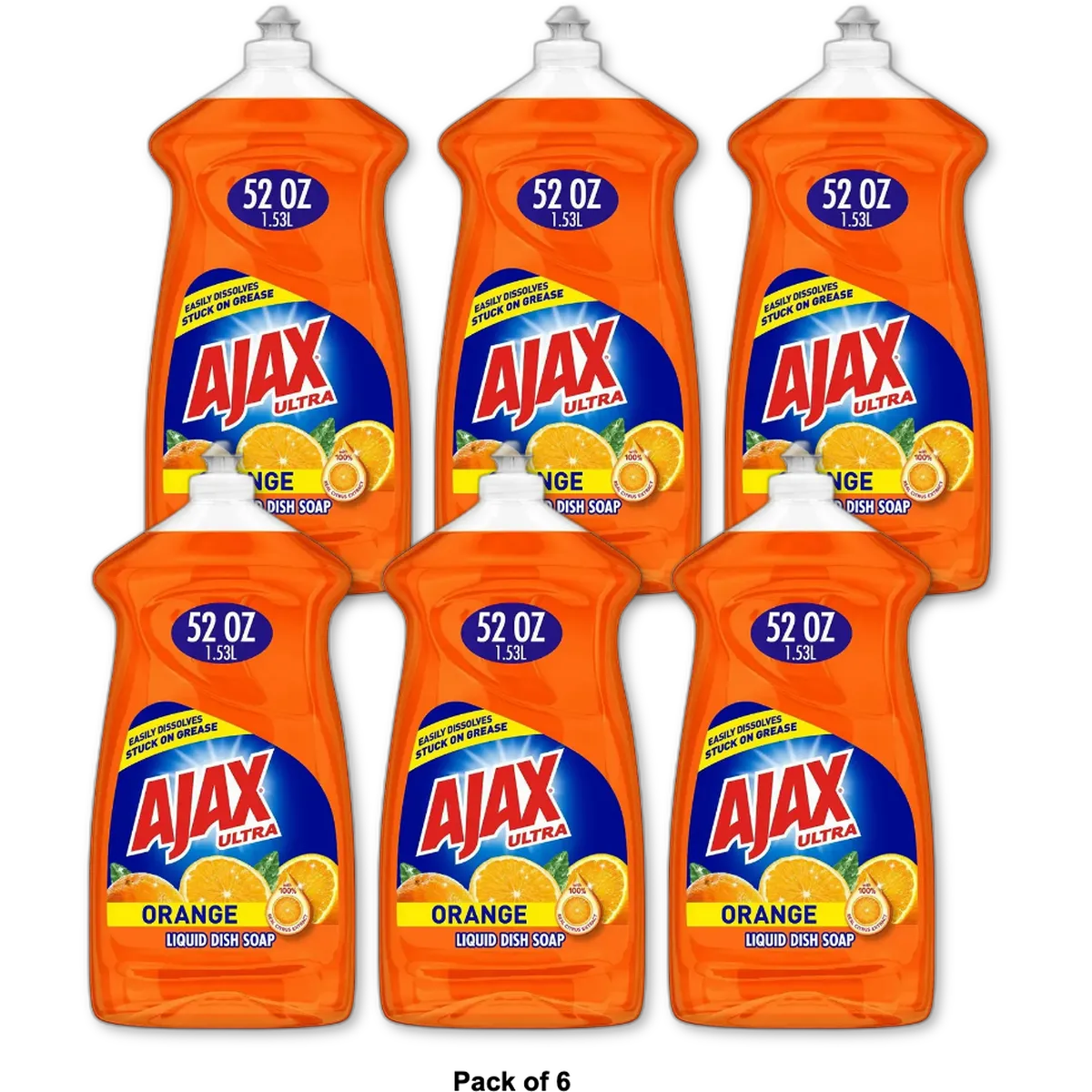 Ajax Ultra Triple Action Dishwashing Liquid Dish Soap Orange 52Oz (Pack of 6)