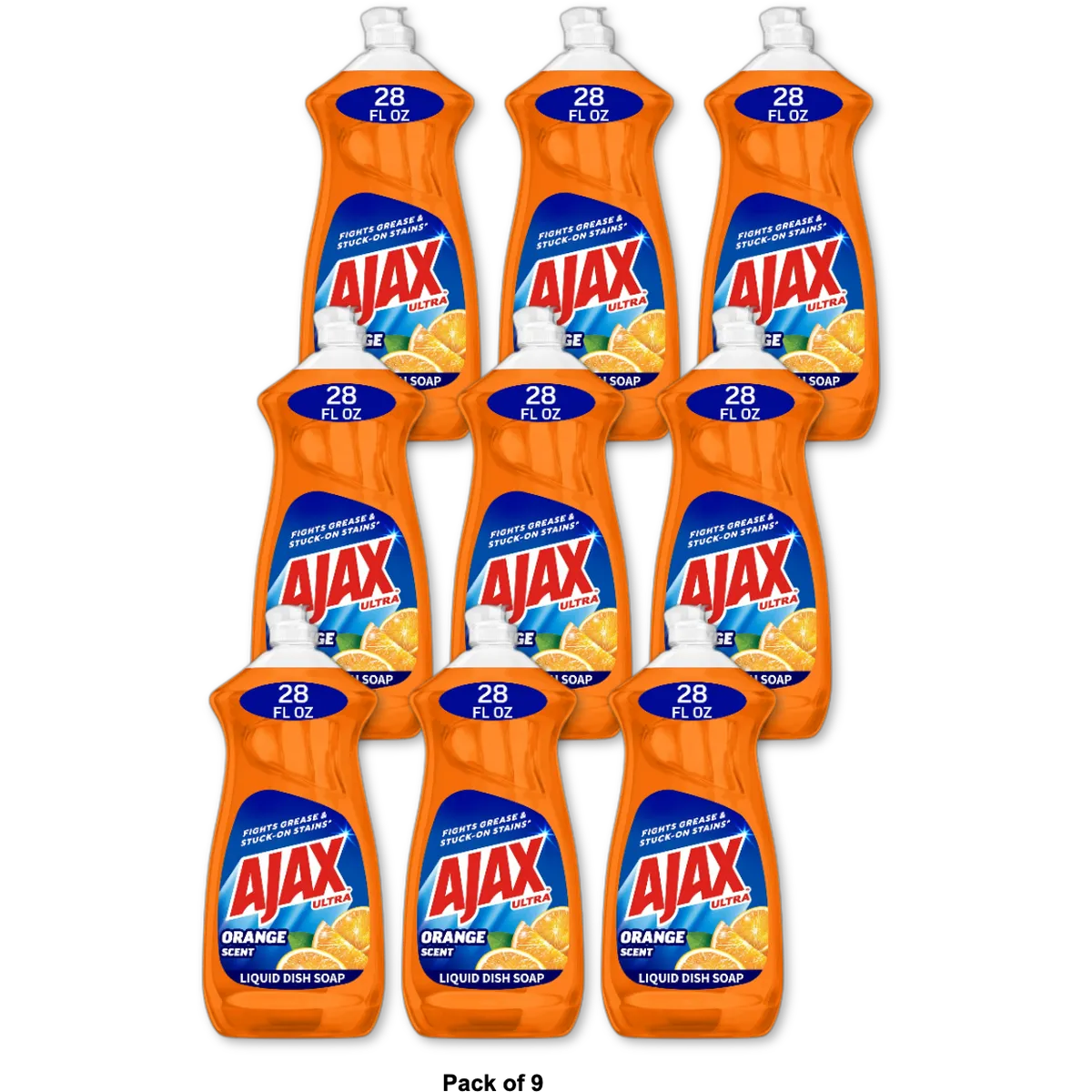 Ajax Ultra Triple Action Liquid Dish Soap Orange 28Oz (Pack of 9)