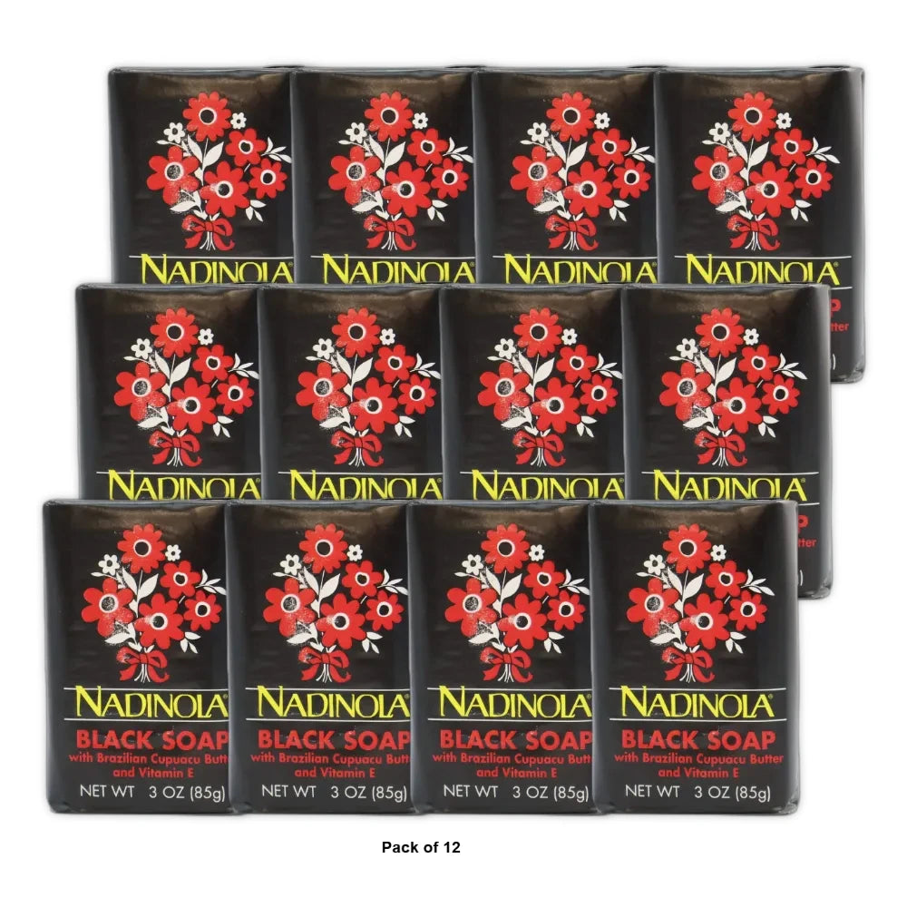 NADINOLA - Black Soap W/ Brazilian Cupuacu Butter Vitamin E 3 Oz (Pack of 12)