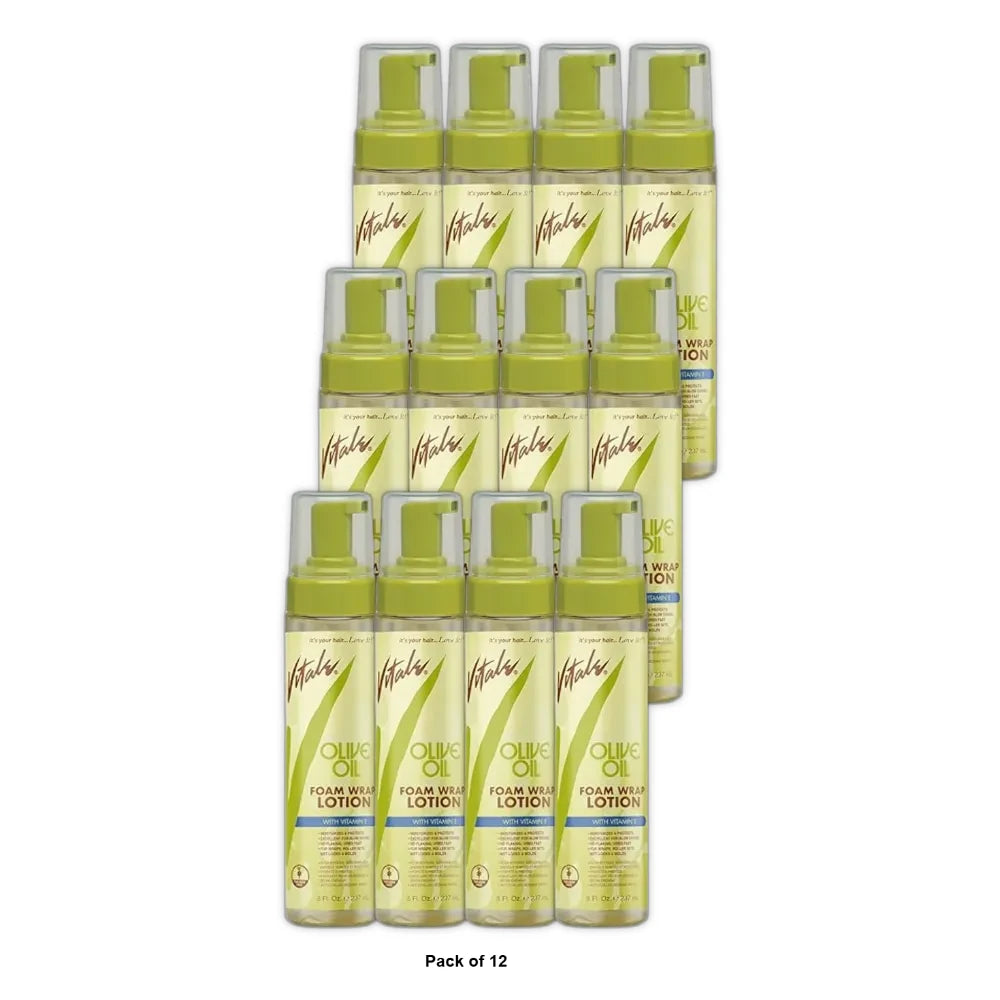 Vitale Olive Oil Foam Wrap Hair Lotion 8 oz - Flake-Free Anti-Breakage (Pack of 12)