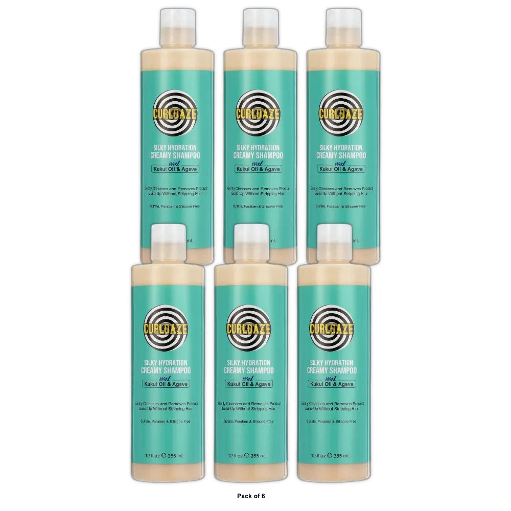 Curldaze Silky Hydration Cream Shampoo with Kukui Oil & Agave – 12 Fl. Oz (Pack of 6)