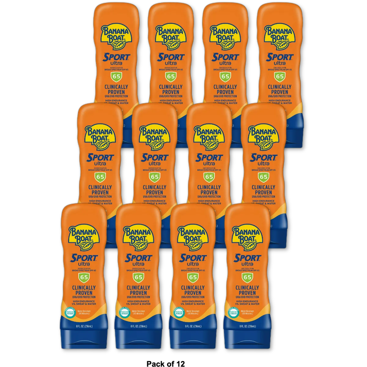 Banana Boat Sport Ultra Water Resistant Sunscreen Lotion SPF 65 8Oz (Pack of 12)