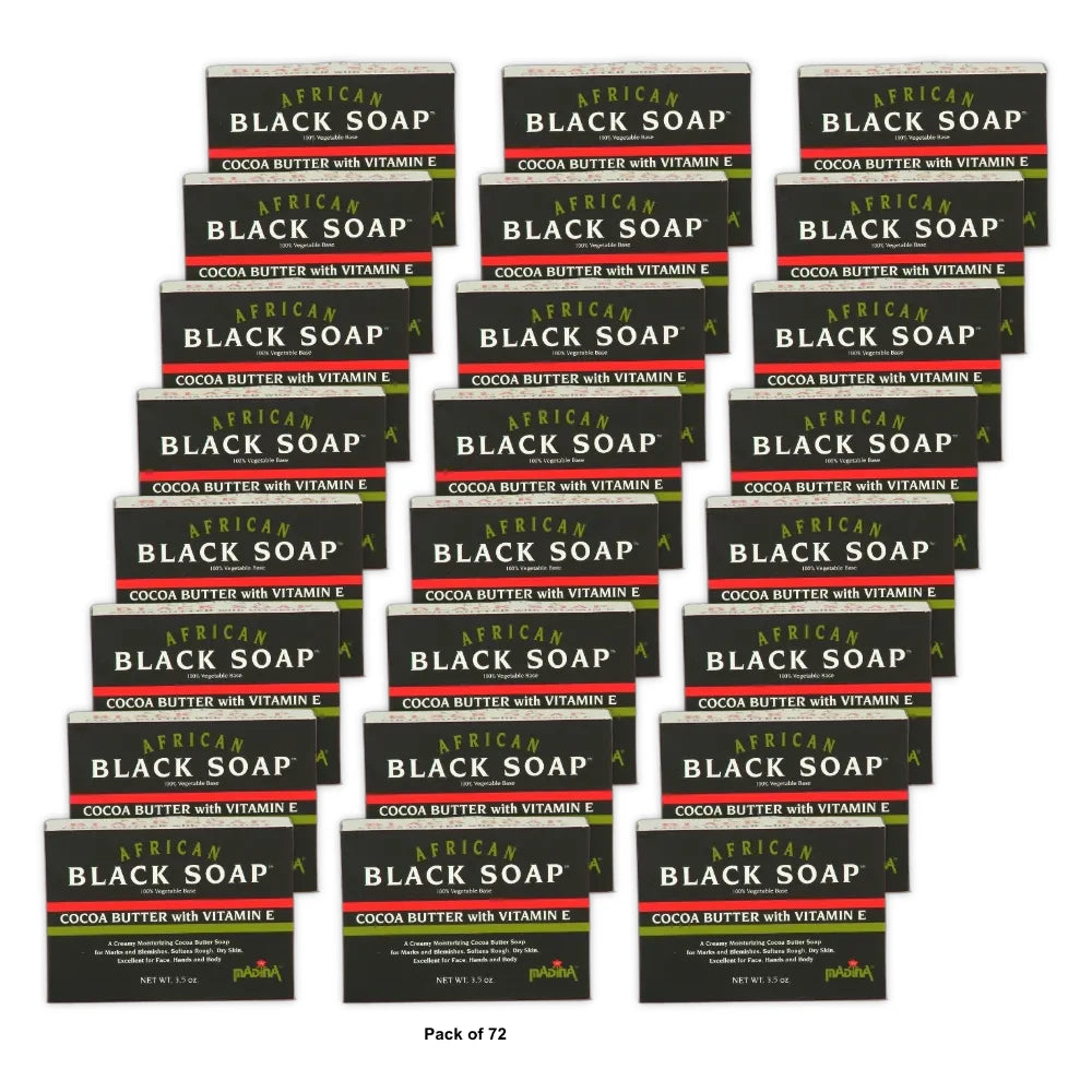 Madina African Black Soap Cocoa Butter with Vitamin E 3.5 oz (Pack of 72)