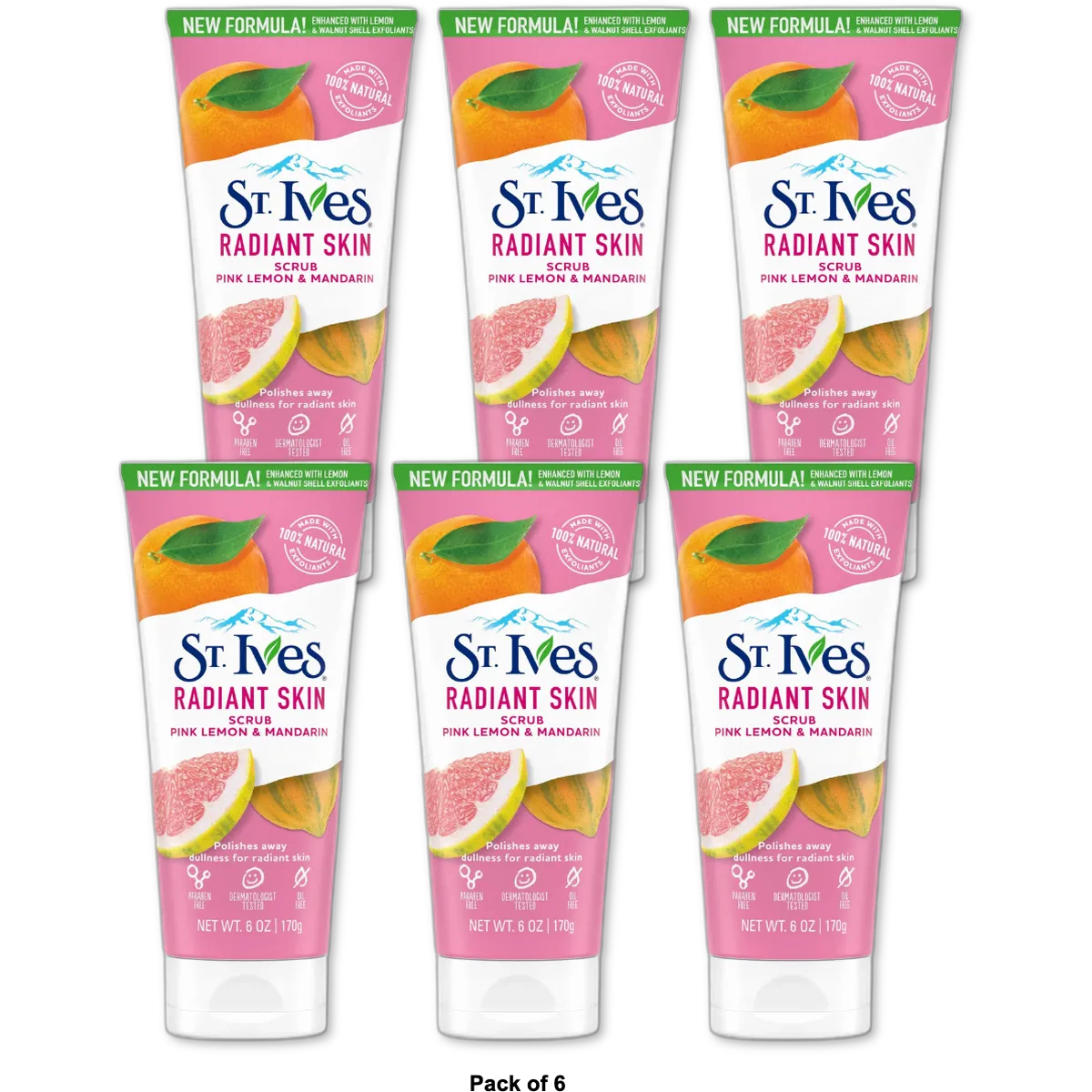 St. Ives Radiant Skin Pink Lemon and Mandarin Orange Face Scrub 6Oz (Pack of 6)