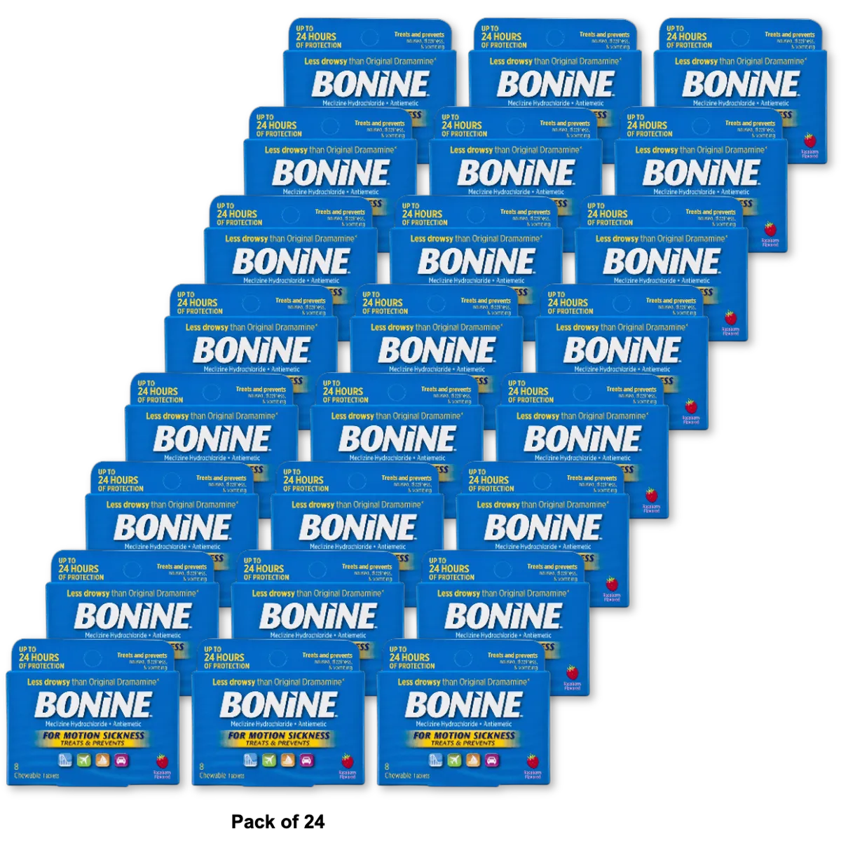 Bonine For Motion Sickness Chewable Tablets Raspberry Flavored8 ea (Pack of 24)