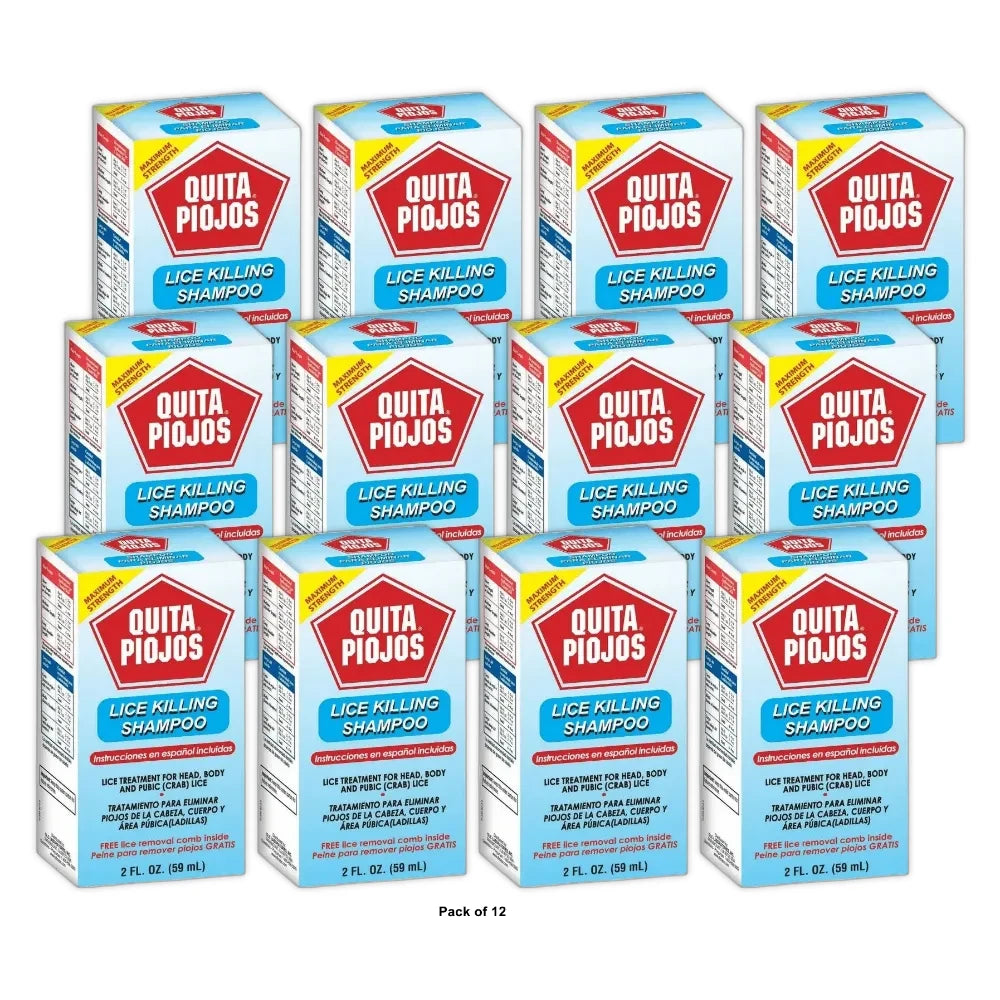 Quita Piojos Head Lice Treatment Lice Shampoo for Kids & Adults 2 fl Oz (Pack of 12)