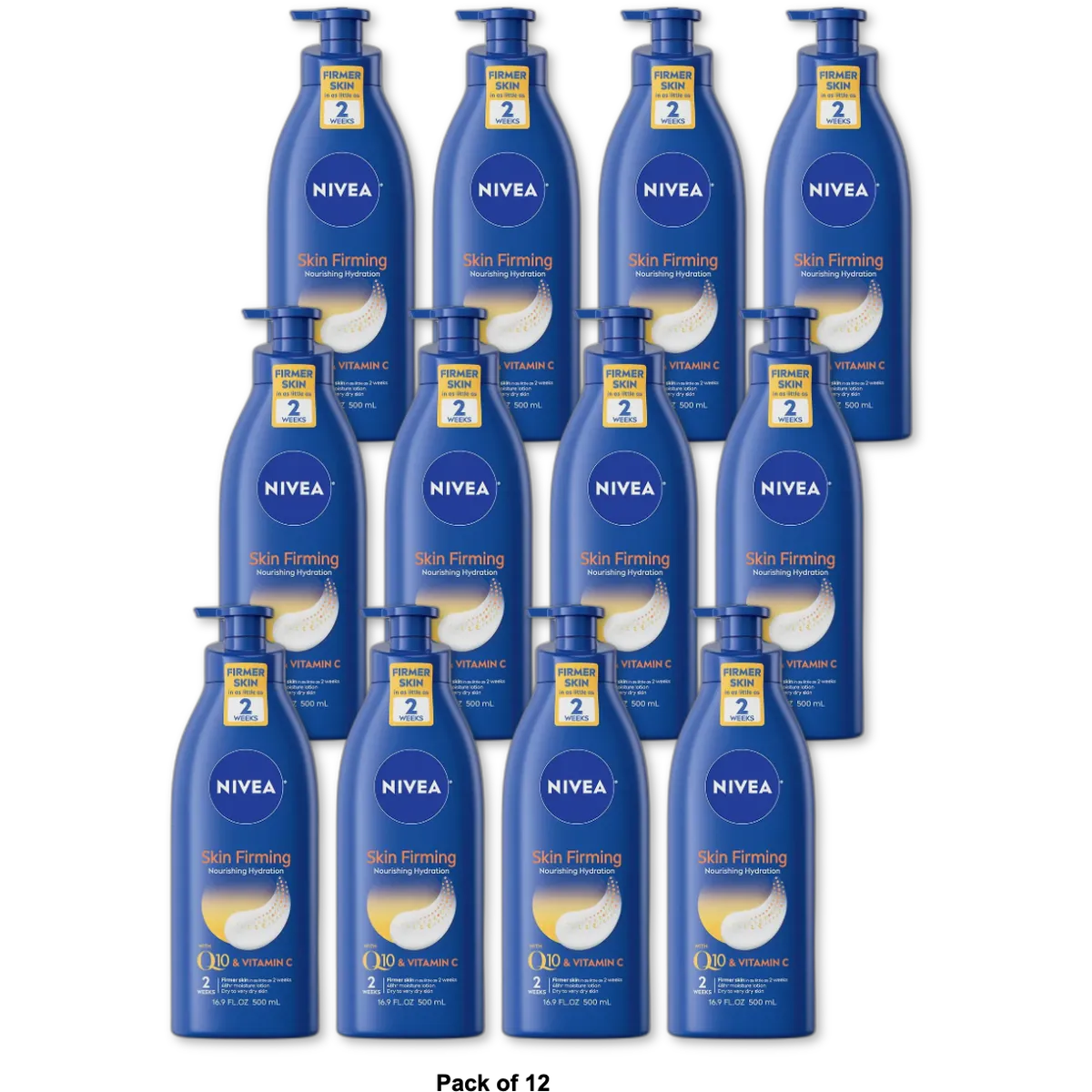 Nivea Nourishing Skin Firming Body Lotion with Pump Q10 and Vitamin C 16.9Oz (Pack of 12)