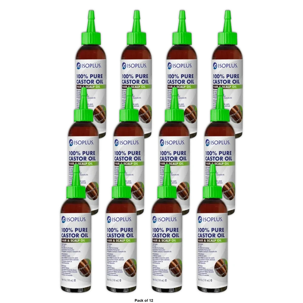 ISOPLUS - 100% Pure Castor Oil Hair Scalp Oil 4 Oz (Pack of 12)
