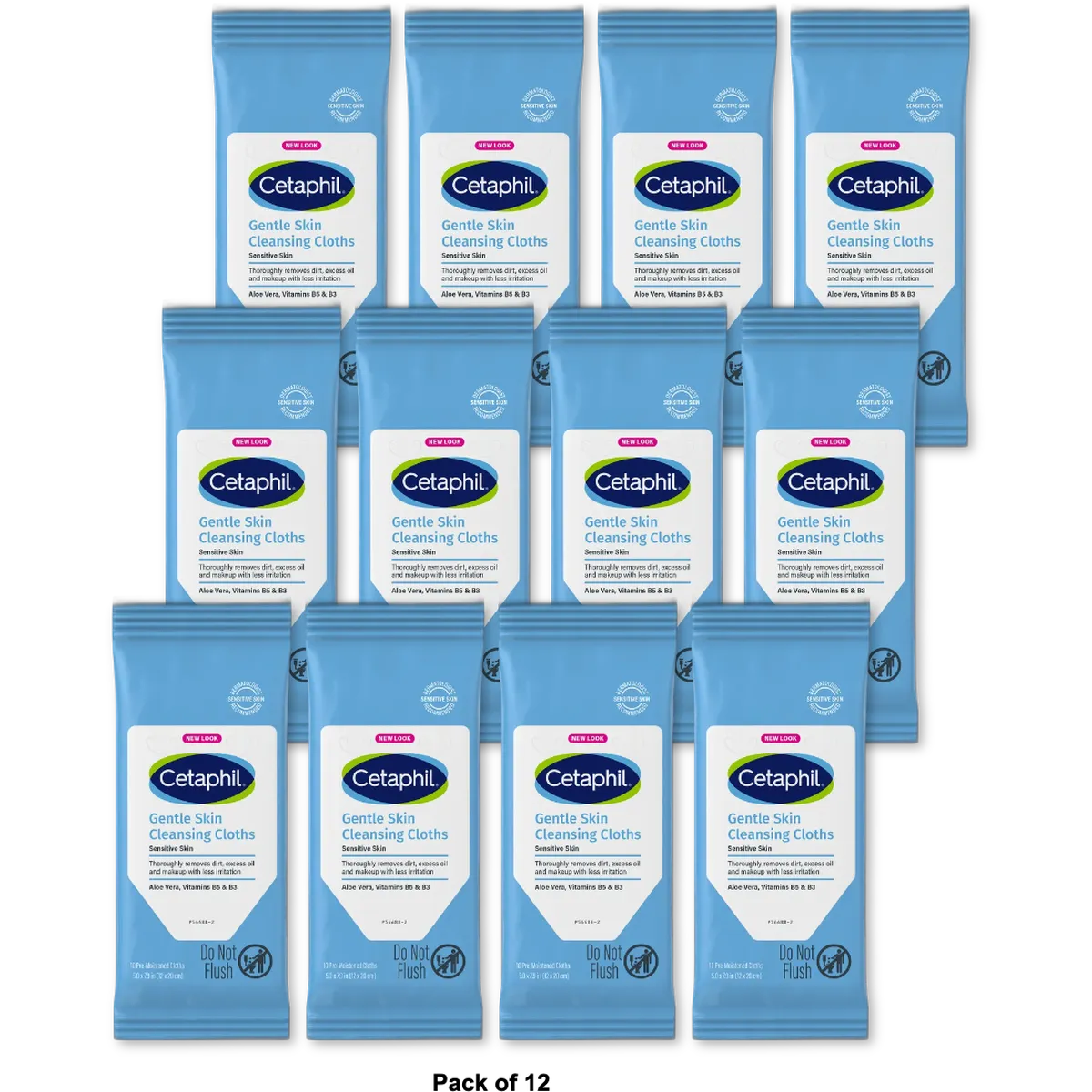 Cetaphil Gentle Skin Cleansing Cloths Face and Body Wipes for Dry and Sensitive Skin 6.74oz (Pack of 12)
