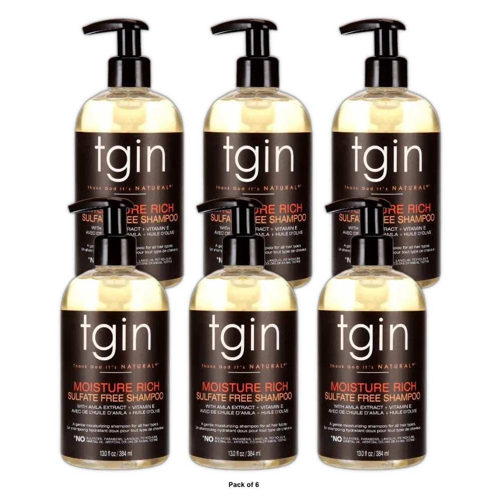 TGIN Moisture Rich Sulfate Free Shampoo For Natural Hair with Amla Oil and Cocon 13. Oz (Pack of 6)