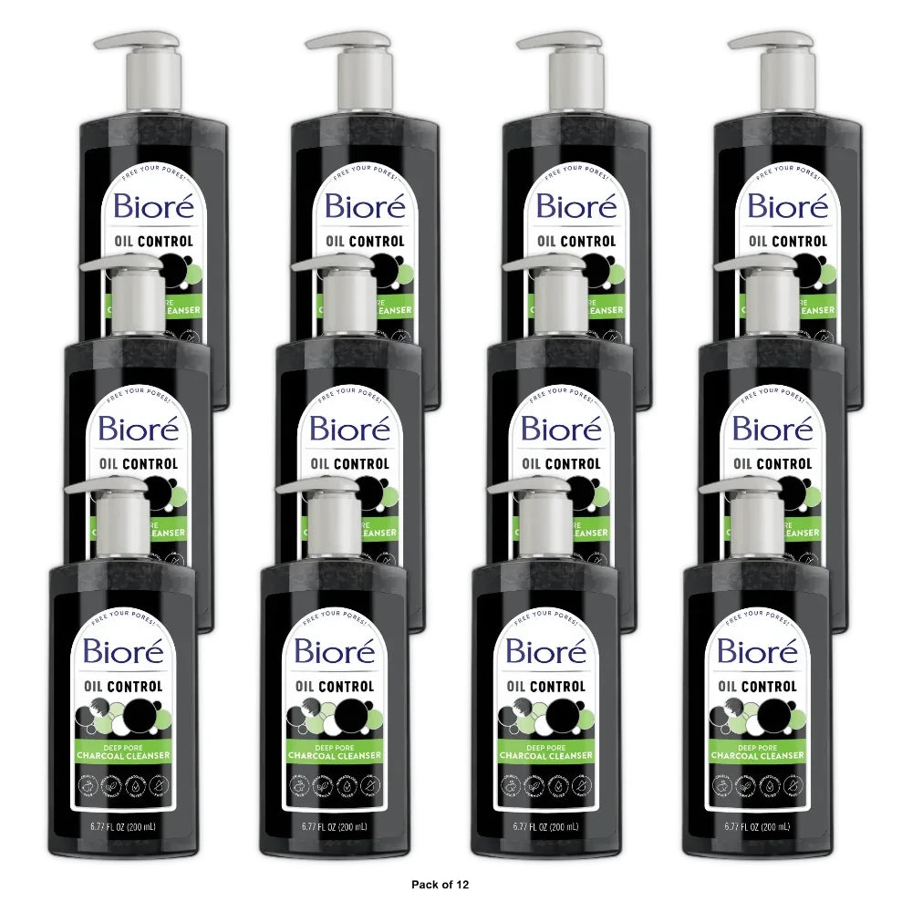 Biore Deep Pore Charcoal Daily Face Wash Care for Dirt & Makeup Removal for Oil 6.77. Oz (Pack of 12)
