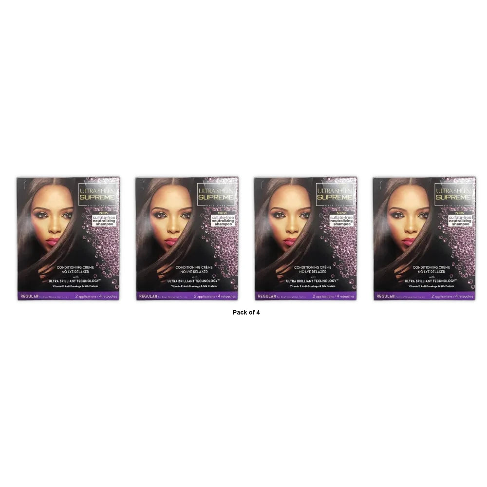 Ultra Sheen Supreme No Lye Relaxer Conditioning Hair Creme Regular 2 Kit Value (Pack of 4)