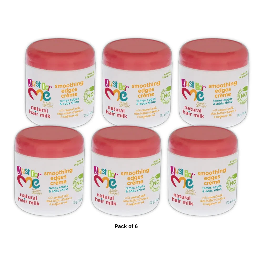 Just For Me Natural Hair Milk Smoothing Edges Cream - For Curly Coily Relaxed 6 Oz (Pack of 6)