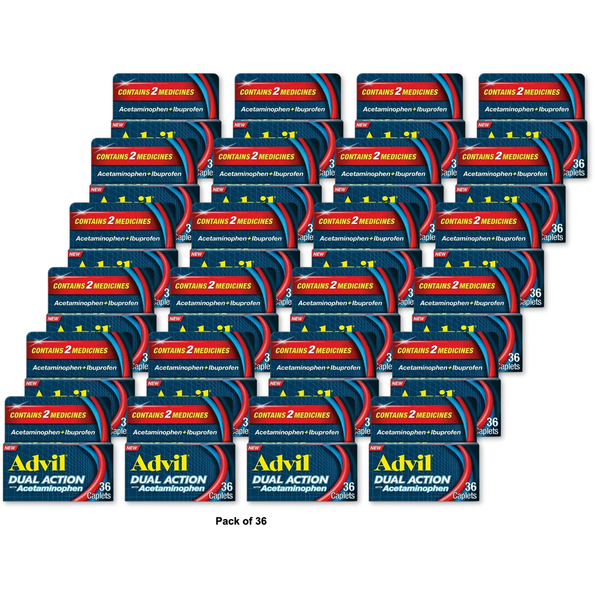 Advil Dual Action with Acetaminophen combination of 250mg Ibuprofen and 500mg Acetaminophen Coated Caplets 1.83oz (Pack of 36)