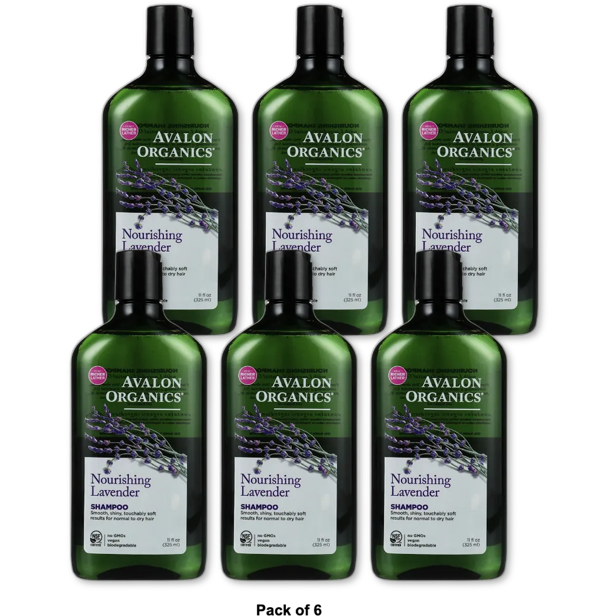 Avalon Organics Lavender Nourishing Hair Shampoo 11Oz (Pack of 6)